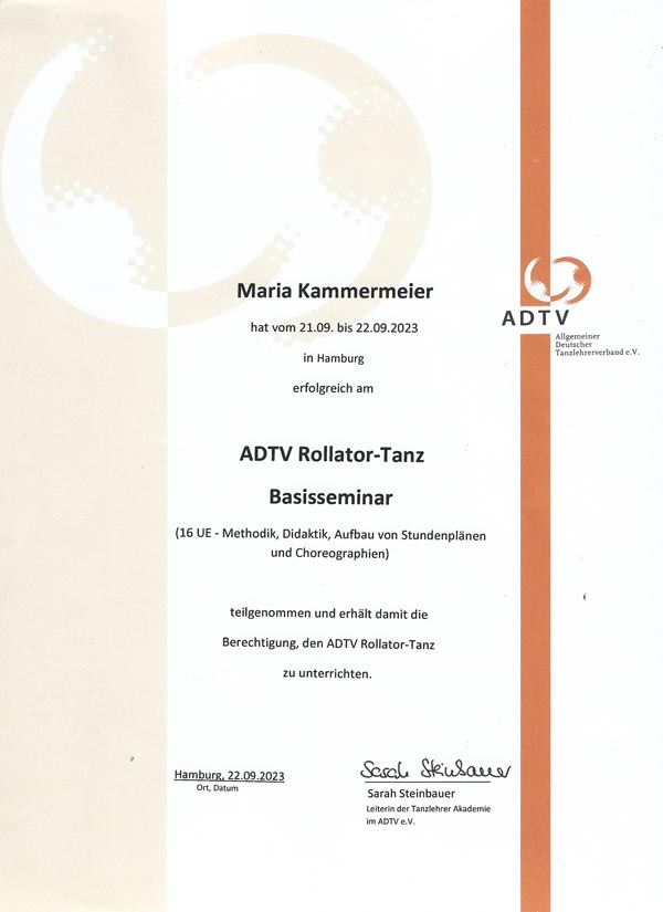 Zertifikat ADTV Rollator-Tanz